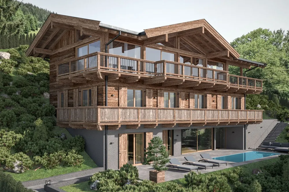KITZIMMO-Grundstück mit Baugenehmigung für 2 Luxuschalets - Immobilien Itter kaufen.